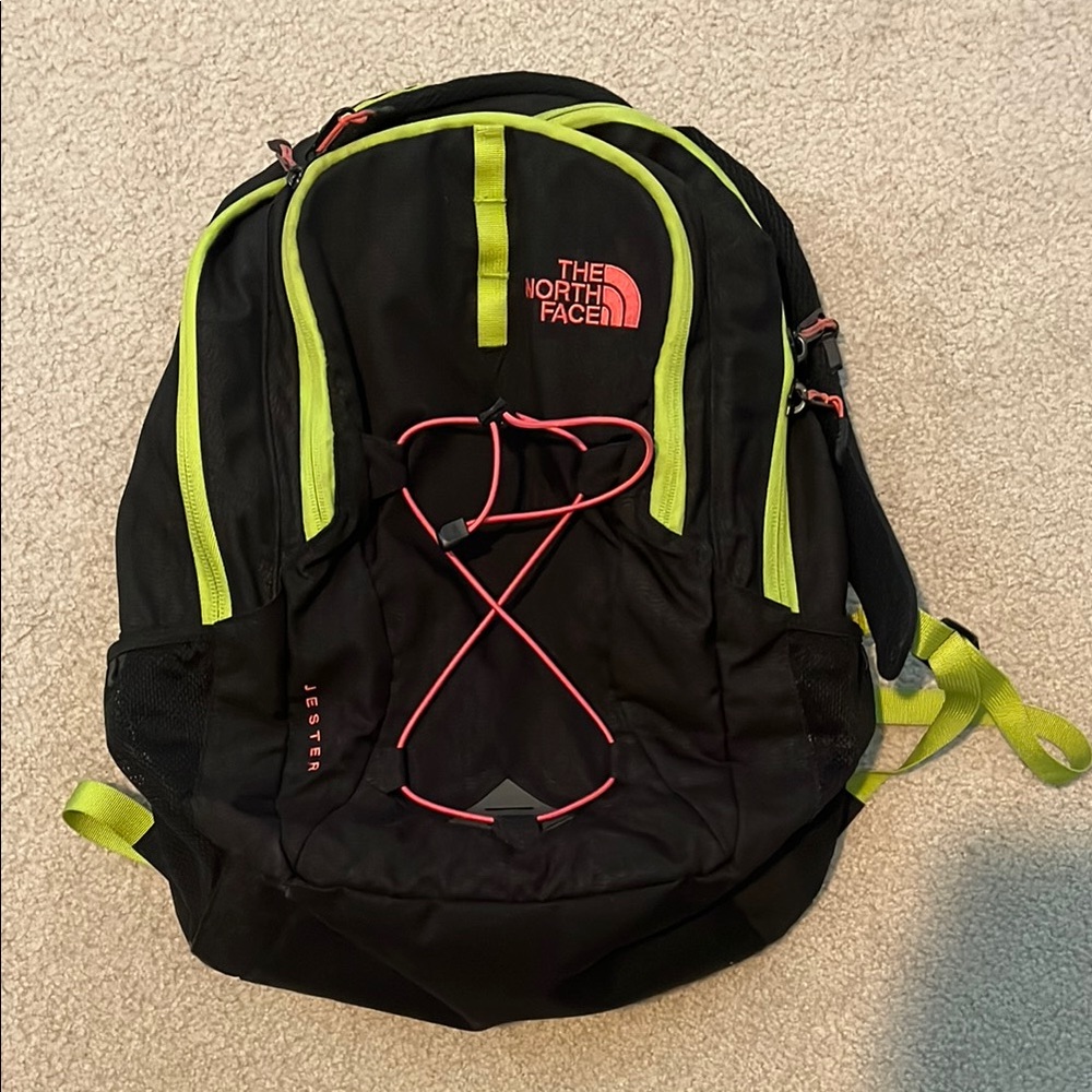 The North Face Black and Neon Green Backpack